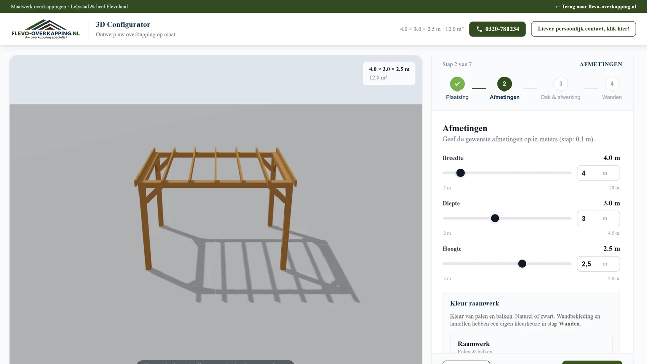 Vervolgstap in de 3D-configurator na start van de configuratie