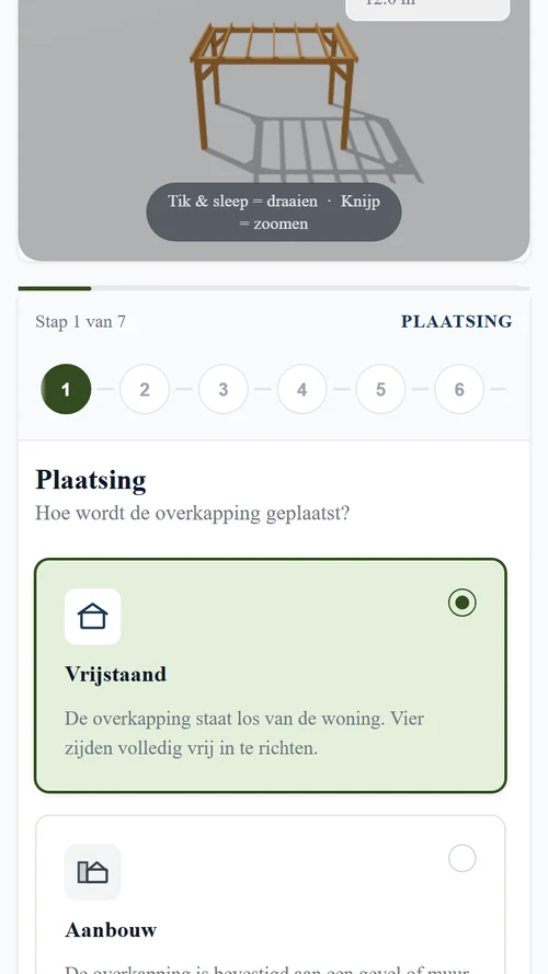 Mobiele weergave van een volgende configuratiestap