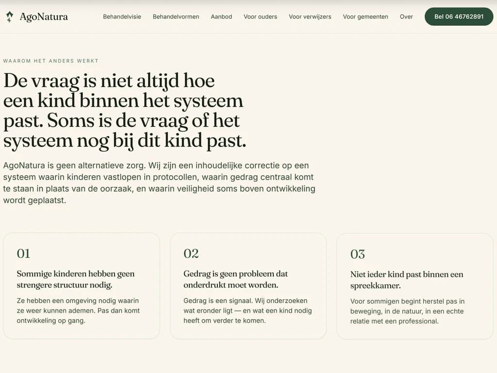 Midsectie van de homepage met zorginformatie en sfeerbeelden