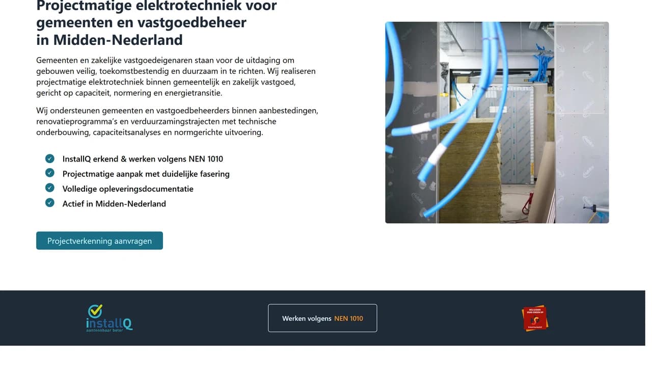 Zakelijke dienstenpagina met elektrotechnische dienstverlening