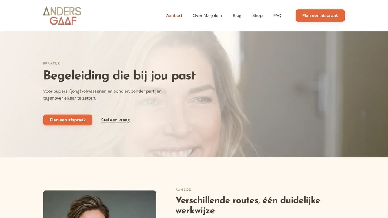 Aanbodpagina met begeleidingstrajecten
