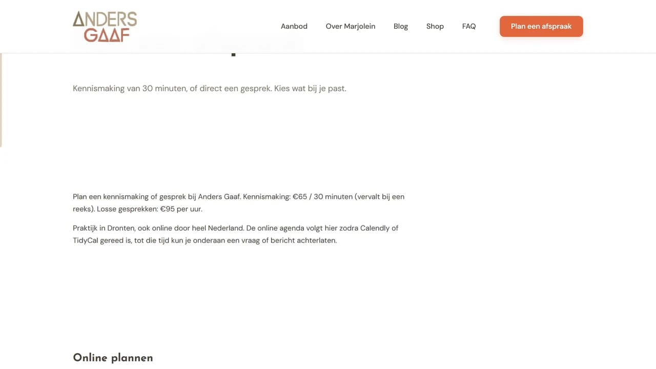 Afspraak- of contactpagina met duidelijke vervolgstap