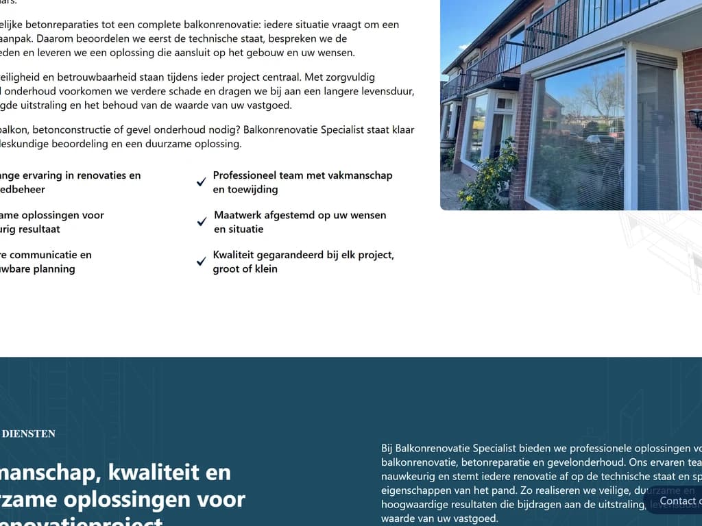 Midsectie van de homepage met Wie zijn wij en projectbeeld