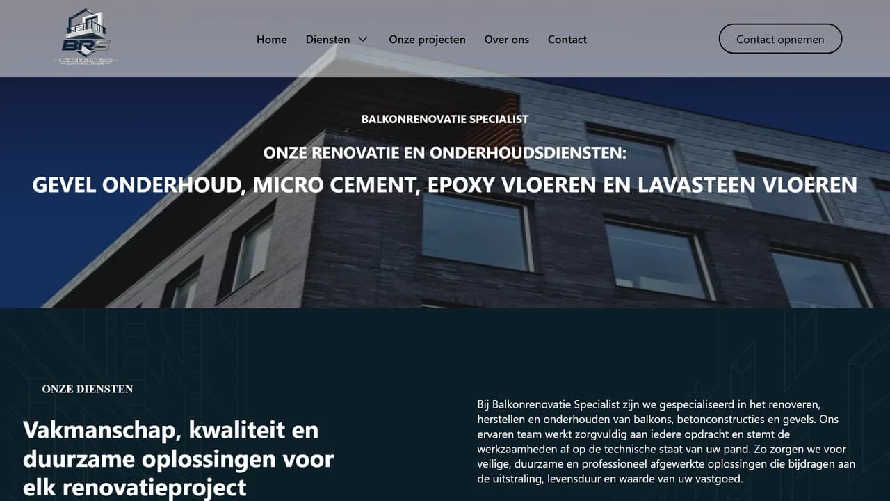 Dienstpagina met overzicht van renovatie- en gevelwerk
