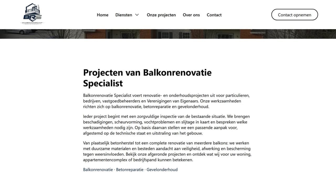 Projectenpagina met resultaatbeelden van balkonrenovaties