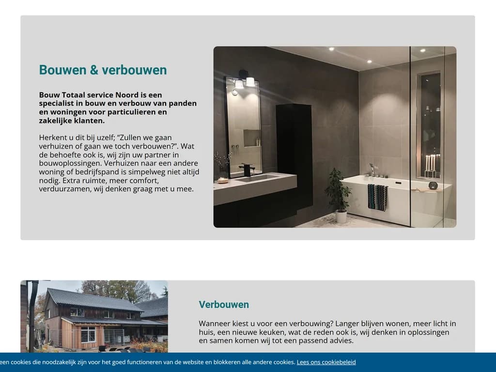 Midsectie van de homepage met projecttypen en werkwijze
