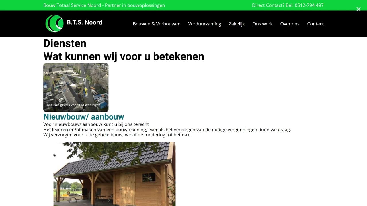 Dienstpagina met overzicht van aannemerswerkzaamheden