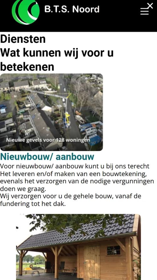 Mobiele weergave van de dienstenpagina