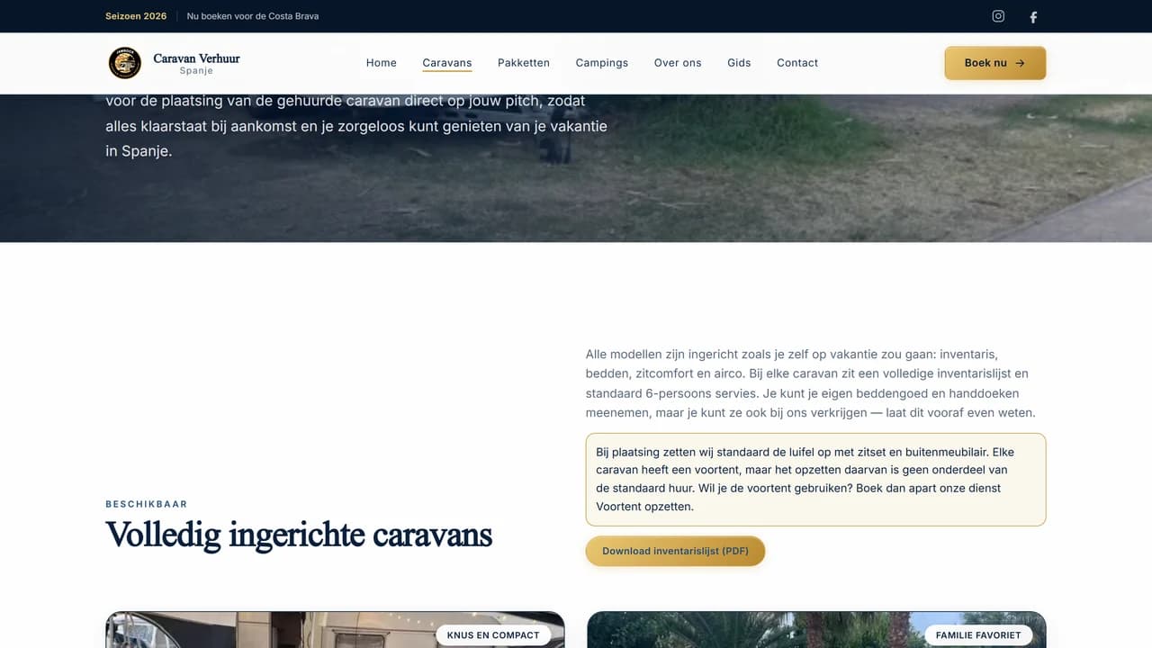 Overzichtspagina met caravans die in Spanje gehuurd kunnen worden