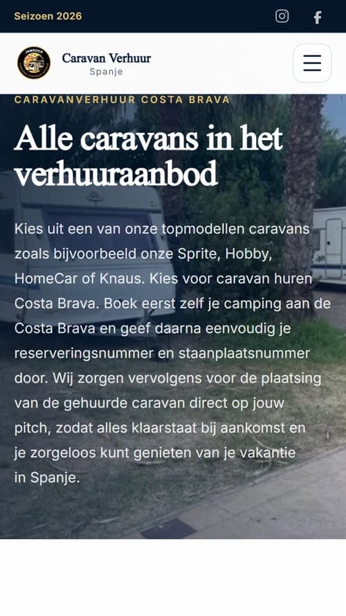 Mobiele weergave van het caravanoverzicht