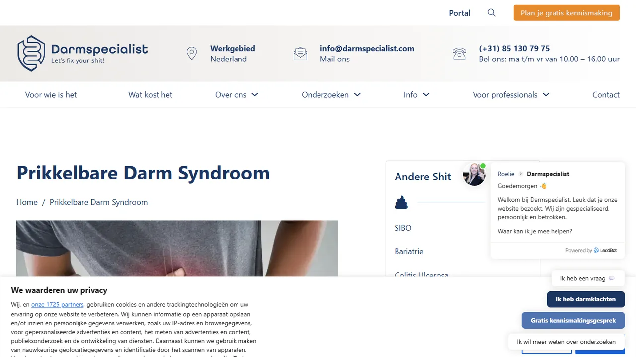 Inhoudelijke pagina van Darmspecialist over prikkelbare darm syndroom met overzichtelijke medische informatie