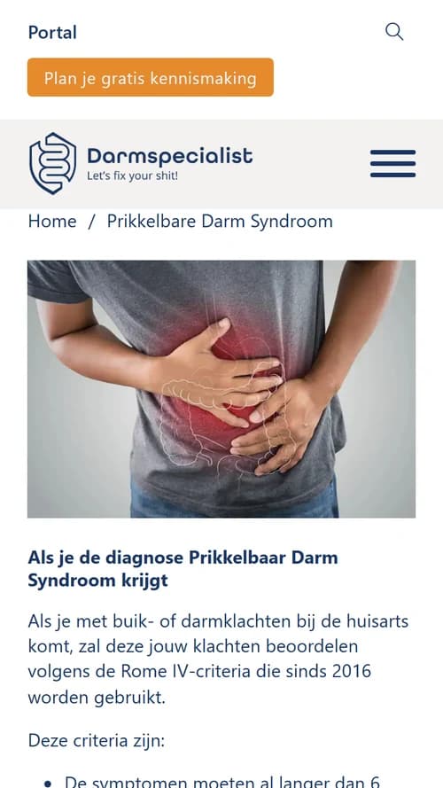 Mobiele weergave van een aandoeningspagina op Darmspecialist