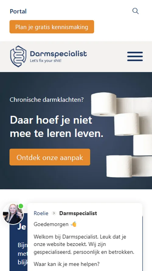 Mobiele weergave van de Darmspecialist-website