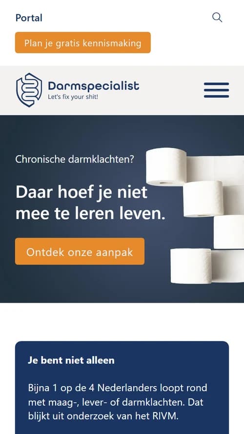 Mobiele weergave van de Darmspecialist-website