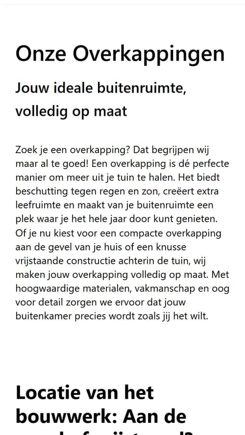 Mobiele weergave van de overkappingenpagina