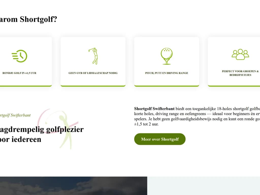 Midsectie van de homepage met faciliteiten en sfeerbeelden