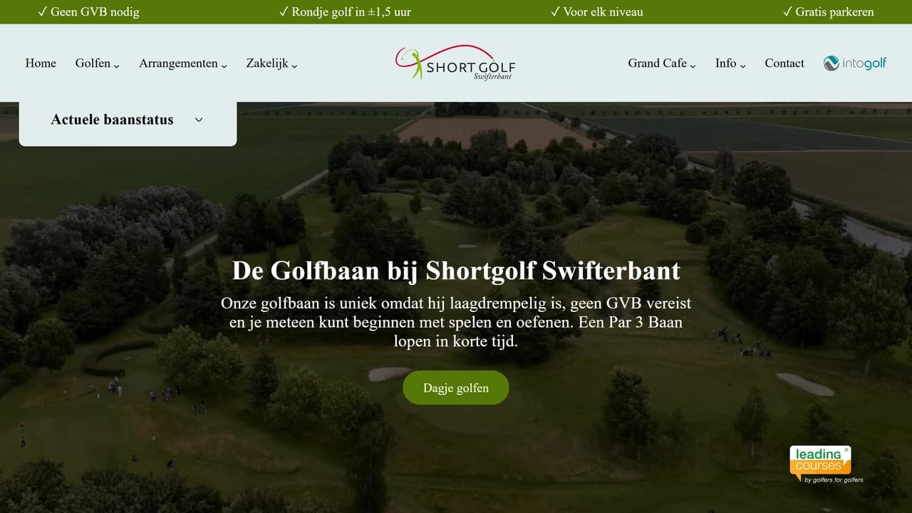 Pagina over de golfbaan en speelmogelijkheden