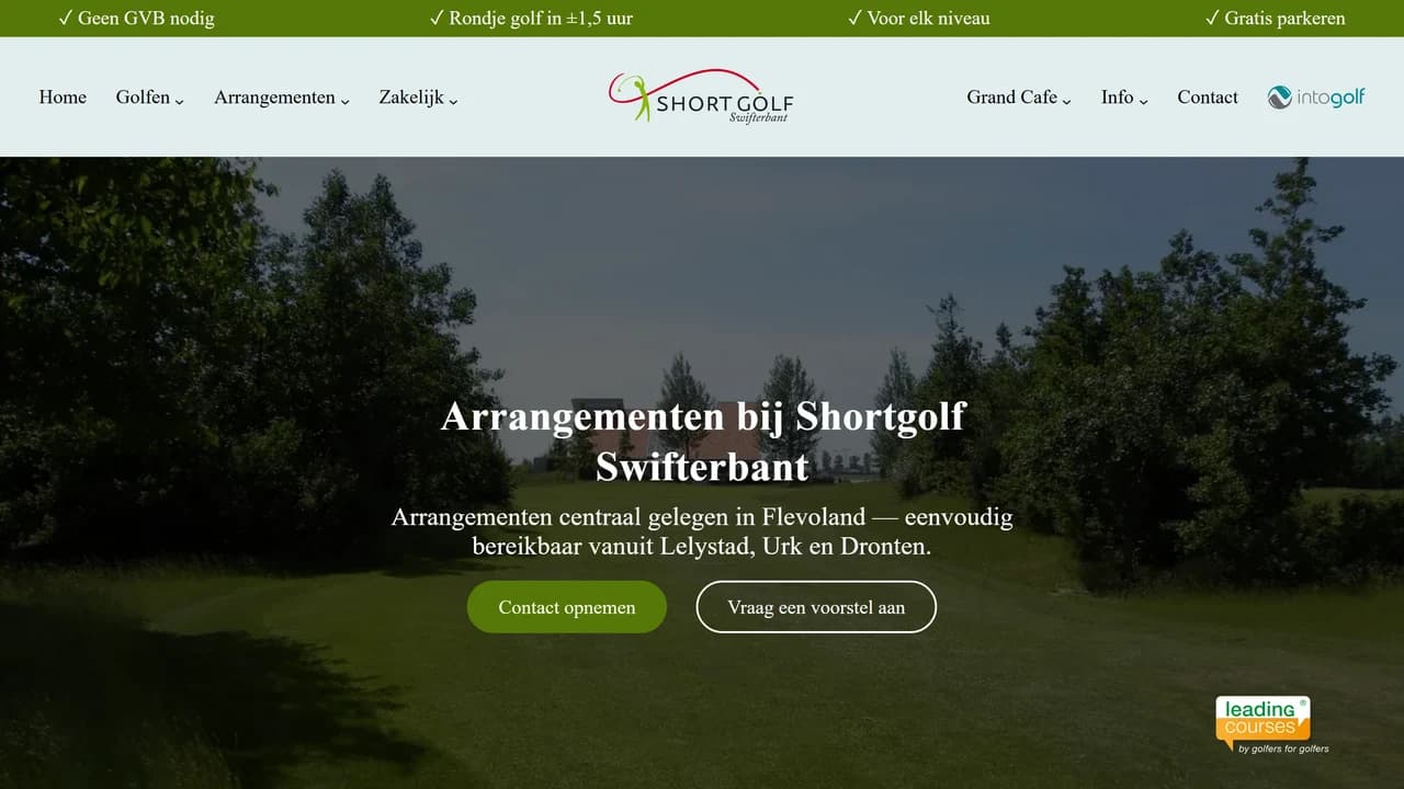 Arrangementenpagina met recreatieve en zakelijke opties